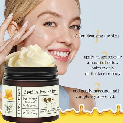 URQT Beef Tallow for Skin - Organic Grass-Fed Whipped Beef Tallow and Honey Balm - Deeply Moisturizing for Face & Body - Natural Skin Care for Soft, Supple Skin