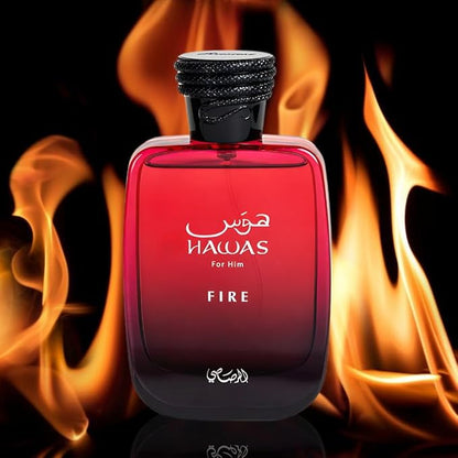 RASASI Hawas Fire Eau De Parfum Men Spray 100ML(3.4 Oz) - Bold Arabian Perfume For Men With A Fiery Essence - Indulge In A Luxurious, Long Lasting Perfume That Captures Masculine Elegance And Strength