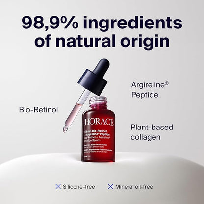 HORACE Bio-Retinol + Argireline Peptide Face Serum for Men - For Wrinkles, Dark Spots and Elasticity - Vegan Skin Care for All Skin Types - Unscented, 30ml