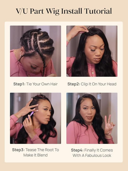 Beauty Forever V Part Wig Human Hair Yaki Straight EasiContour Vpart Wigs No Leave Out Glueless Upgraded Kinky U Part Wigs for Women Beginner Friendly Drawstring Wig 180% Density 22inch