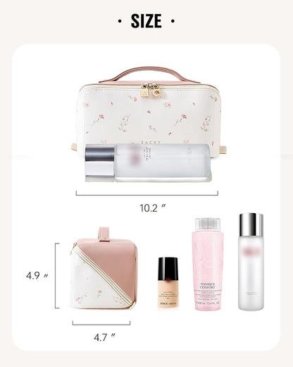 EACHY Travel Makeup Bag,Large Capacity Cosmetic Bags for Women,Waterproof Portable Pouch Open Flat Toiletry Bag Make up Organizer with Divider and Handle
