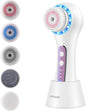 Face Scrubber Exfoliator,Facial Cleansing Brush Rechargeable IPX7 Waterproof with 5 Brush Heads,Electric Face Spin Brush for Exfoliating, Massaging and Deep Cleansing (White+Purple)