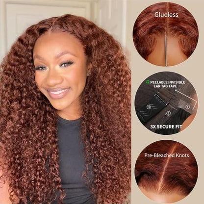 Beauty Forever Pre Everything Glueless Frontal Wig 13x4 Reddish Brown Curly Pre Cut Lace Front Wigs Bye Bye Knots Put on and Go HD Lace Human Hair Wig Pre-Bleached Knots 150% Density 24 Inch