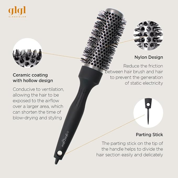 Professional Salon Round Brush with Ceramic Coating for Blow Drying - Salon Blowout Styling. Quick Styling and Voluminous Hair. (1.3 inch)