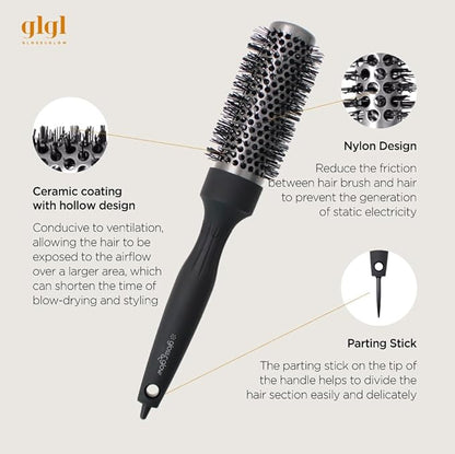 Professional Salon Round Brush with Ceramic Coating for Blow Drying - Salon Blowout Styling. Quick Styling and Voluminous Hair. (1.3 inch)