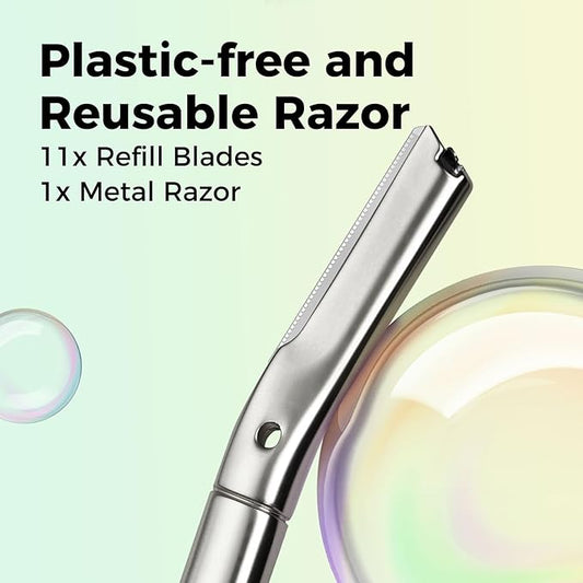 ZOMCHI Dermaplaning Tool, Dermaplaning Razor for Women & Men, Reusable Eyebrow Razor with 11 Refill Blades, Facial Razor Removes Peach Fuzz, Exfoliates Skin (Matte Silver)