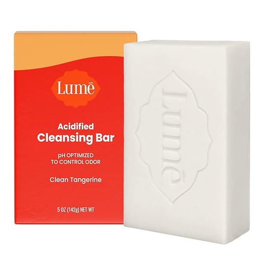 Lume Acidified Body Cleansing Bar - 24 Hour Odor Control - Removes Odor Better than Soap - Moisturizing Formula - Formulated Without SLS orParabens - OB/GYN Developed - 5 ounce (Clean Tangerine)