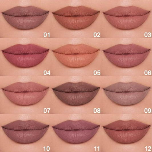 12 Pcs Natural Nude Brown Beige Colors Lip Liner Lipstick Pencils Set for Daily Makeup,Easy to Apply & Remove,Waterproof (set08)