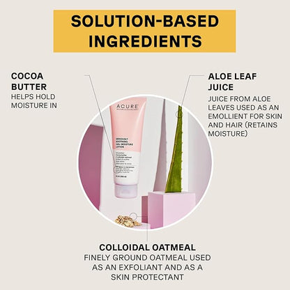 Acure 24HR Moisturizing Lotion - Soothing & Hydrating Unscented Body Lotion with Cocoa Butter & Colloidal Oatmeal - All Natural Moisturizer for Dry and Sensitive Skin - Vegan, Fragrance-Free, 8 Fl Oz