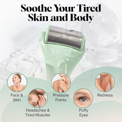 Kitsch Ice Roller for Face - Stainless Steel Ice Face Rollers for Women - Soothes Facial Puffiness, Sore Muscles, and Headaches | Self Care Gifts for Women - Minty Green