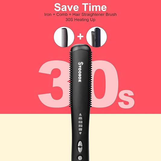 Ceramic Hair Straightener for Black Hair - Anti-Scald Design with 6 Temp Settings & Auto Shut Off, Salon-Quality Heat Protectant Styling Tool (Black)