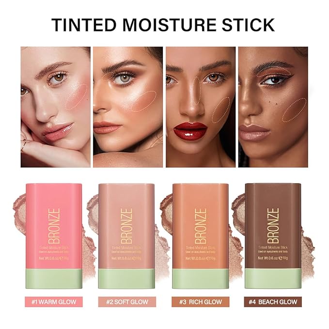 Multi-Use Makeup Blush Stick, Beauty Tinted Solid Blush Stick,Facial Contouring Highlight & Brighten Face Stick, Waterproof Moisturizer Stick, Suitable for All Skin (1#Warm Glow)