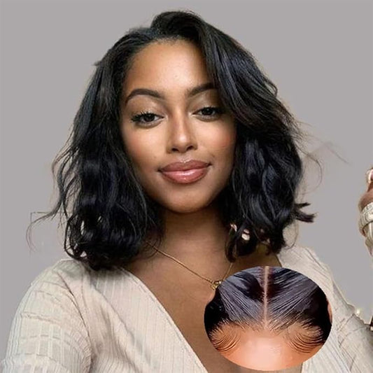 Glueless Bob Wig Human Hair Pre Plucked Pre Cut 4X4 HD Transparent Lace Closure Wigs Body Wave Wig Human Hair for Women Short Bob Wigs 16Inch