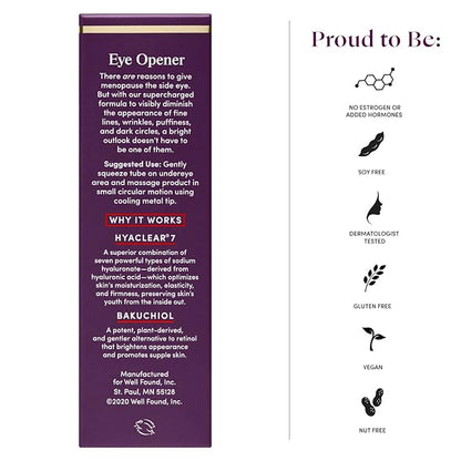 Womaness Eye Opener Anti Aging Eye Cream - Hyaluronic Acid & Bakuchiol Alternative Retinol Eye Cream for Dark Circles and Puffiness + Red Algae Extract to Firm & Revitalize Under Eye Bags (15ml)