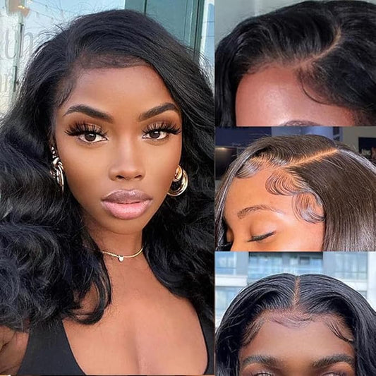 5x5 Bob Wig Human Hair Glueless Wigs Human Hair Pre Plucked HD Lace Closure Wigs Human Hair 180% Density Short Body Wave Bob Wigs for Black Women 10 inch