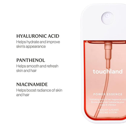 Touchland Power Essence Hydrating Body & Hair Fragrance, Peachy Lychee, 2 FL. OZ. Travel Size Body Mist