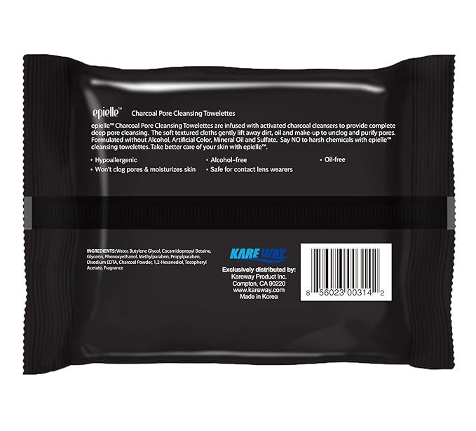 Epielle Charcoal Makeup Remover Wipes | Soft & Gentle for All Skin Types | Removes Dirt, Oil, Waterproof Makeup | 6 Pack | Korean Skincare
