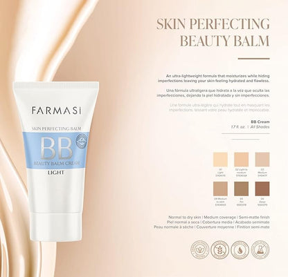 FARMASi Make Up BB Cream Beauty Balm, Full-Coverage Foundation, Concealer, Moisturizer BB Cream for All Skin Types, 1.7 fl. oz. / 50 ml (Light)