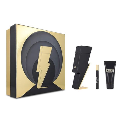 Carolina Herrera Bad Boy 3-Piece Set for Men, (3.4 Oz Eau De Toilette Spray + 3.4 Oz Shower Gel + 0.33 Oz Travel Spray)