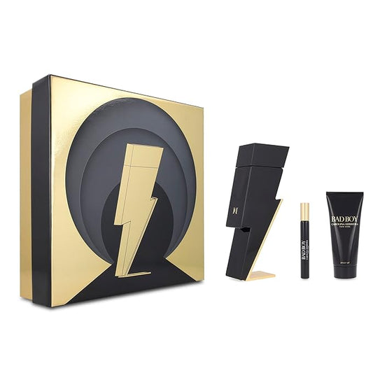 Carolina Herrera Bad Boy 3-Piece Set for Men, (3.4 Oz Eau De Toilette Spray + 3.4 Oz Shower Gel + 0.33 Oz Travel Spray)
