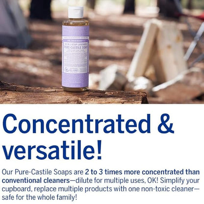 Dr. Bronner’s Pure-Castile Magic Liquid Soap (Lavender, 8 Ounce)- Made with Organic Oils, 18-in1 Uses: Face, Hair, Hand & Body Soap, Laundry, Pets- Concentrated, Vegan, Non-GMO