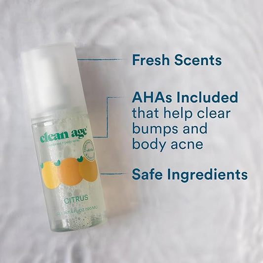Aluminum Free Deodorant & Body Spray for Whole Body - Citrus 4oz - Clean Deodorant and Body Spray for Teen Boys and Girls -With AHA Fights Body Acne-Formula Specific Body Spray for Teens