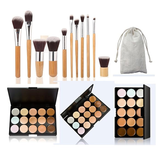 Pure Vie 15 Colors Cosmetics Cream Contour and Makeup Brushs