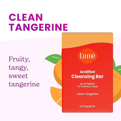 Lume Acidified Body Cleansing Bar - 24 Hour Odor Control - Removes Odor Better Than Soap - Moisturizing - No SLS or Parabens - OB/GYN Developed - 8.5 Ounce, 3 Pack (Tangerine, Lavender, & Unscented)