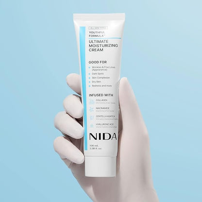 NIDA Youthful Formula™ Ultimate Moisturizing Cream | Centella Asiatica, Niacinamide, Hyaluronic Acid, Collagen | Wrinkles, Fine Lines, Dark Spots, Dry Skin, Redness | 3.38 fl. oz., 100ml