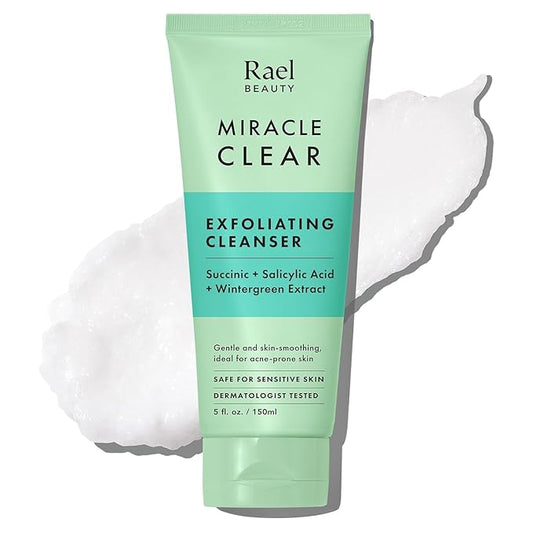 Rael Miracle Clear Face Wash – Gentle Exfoliating Cleanser with Succinic Acid & Minerals, Hydrating Formula for Daily Use, Ideal for Acne-Prone, Dry, Sensitive & Oily Skin, Vegan (5 fl oz)
