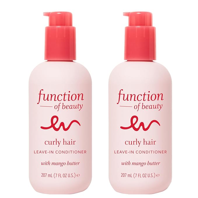 FUNCTION OF BEAUTY Leave In Conditioner for Curly Hair, 7 oz Each (2-Pack) - Sulfate Free Conditioner with Mango Butter Hydrates, De-Frizzes and Defines Curls