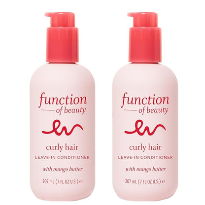 FUNCTION OF BEAUTY Leave In Conditioner for Curly Hair, 7 oz Each (2-Pack) - Sulfate Free Conditioner with Mango Butter Hydrates, De-Frizzes and Defines Curls