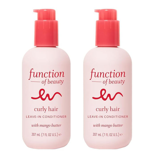 FUNCTION OF BEAUTY Leave In Conditioner for Curly Hair, 7 oz Each (2-Pack) - Sulfate Free Conditioner with Mango Butter Hydrates, De-Frizzes and Defines Curls