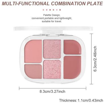 6-in-1 Cream & Powder Makeup Palette – Blush Highlighter & Eyeshadow, Matte & Shimmer Rose Nude Tones, Travel-Friendly Compact for Daily & Travel Use 02