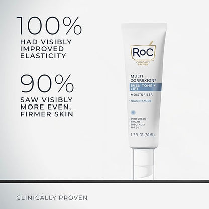 RoC Multi Correxion 5 in 1 Anti-Aging Daily Face Moisturizer with Broad Spectrum SPF 30 & Shea Butter, Skin Care Routine, (1.7 oz) with Night Cream Packette (Packaging May Vary)