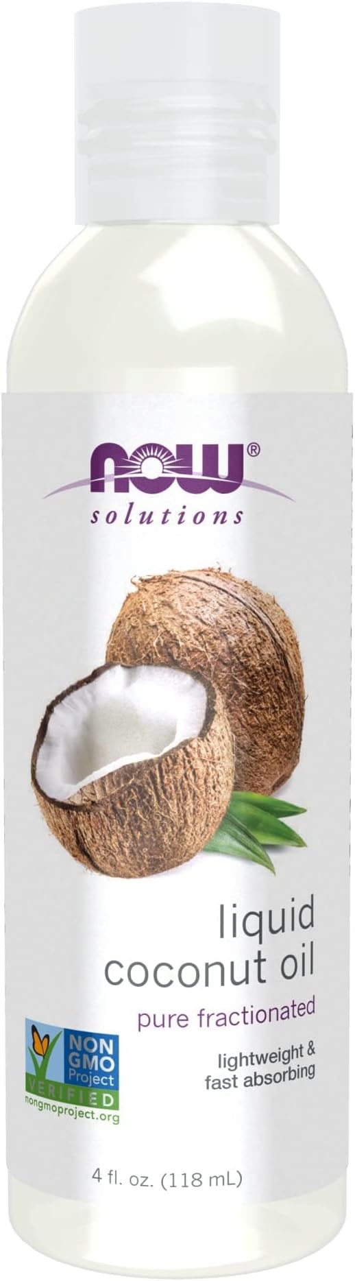 NOW Foods Solutions, Liquid Coconut Oil, Light and Nourishing, Promotes Healthy-Looking Skin and Hair, 4-Ounce