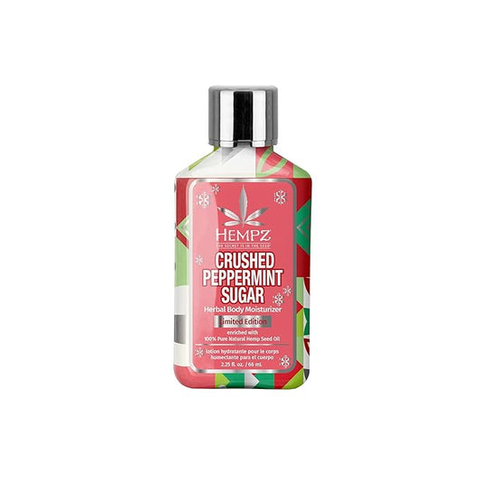 Hempz Mini Crushed Peppermint Sugar Herbal Body Lotion, Moisturizer for men and women, Holiday Gifts, 2.25 oz