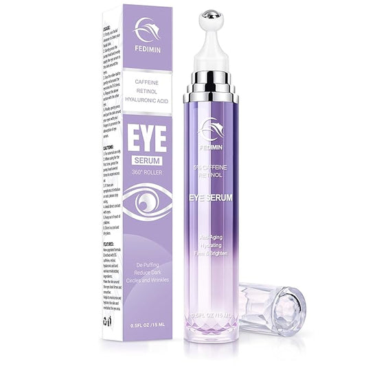 Caffeine Eye Cream for Dark Circles Under Treatment Eye Serum for Wrinkles Fine Lines, Retinol Under Cream for Puffiness and Bags with 360° Massage Roller-Ball