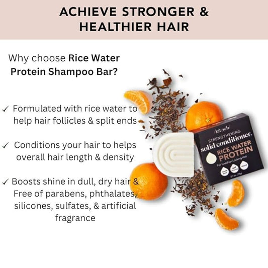 Kitsch Rice Water Hair Conditioner Bar - Soap Bar for Hair Care - Conditioner for Women and Men - Moisturizing & Strengthening for All Hair Types - Sulfate-Free, Paraben-Free - Made in USA - 2.7oz