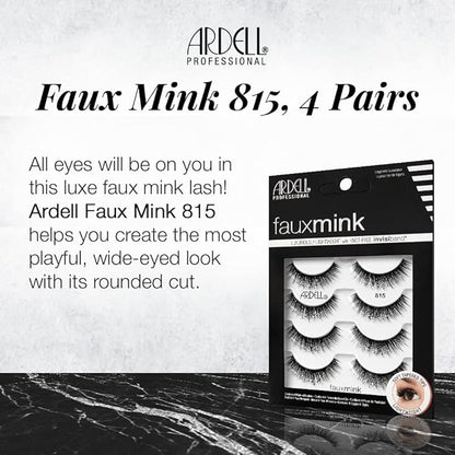 Ardell Faux Mink Lashes 815, Ultra-Soft, Natural Look False Eyelashes, Reusable Strip Lashes, 4 Pairs, 1 Pack