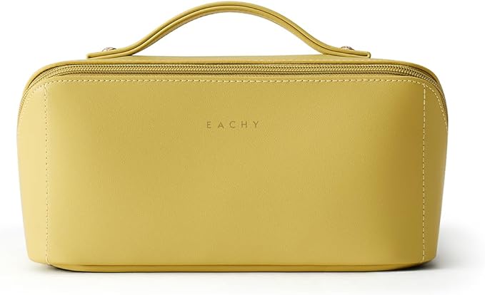 EACHY Travel Makeup Bag,Large Capacity Cosmetic Bags for Women,Waterproof Portable Pouch Open Flat Toiletry Bag Make up Organizer with Divider and Handle