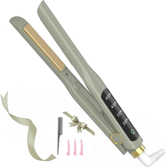 Small Flat Iron, 1/2 Inch Flat Iron for Short Hair Straightener and Curler 2 in 1, Ceramic Ionic Floating Plates for Less Frizz, 10s Quick Heat Up, Straightener for All Hair Types(Green)