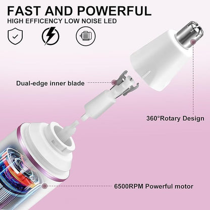 AREYZIN Nose Hair Trimmer for Women 2 in 1 Painless Eyebrow Trimmer and Nose Trimmer Facial Hair Removal Nasal Hair Clippers Professional, Easy to Clean, Dual-Edge Blade,White