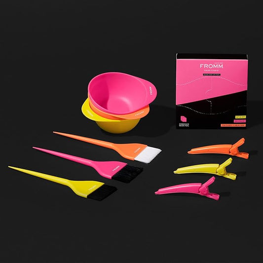 Color Studio Professional Hair Dye Coloring Kit for Hair Stylist in Neon Glow, 10-piece set - Includes Foils, Bowls, Brushes and Clips