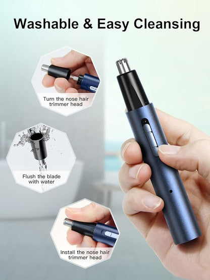 AHHFEI Nose & Ear Hair Trimmer, 5 in 1 Rechargeable USB Trimmer for Men & Women, Painless & Easy Cleansing, Blue