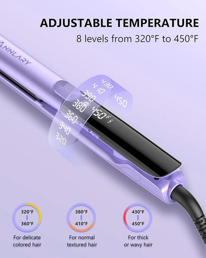 Hair Straightener, 1 Inch Flat Iron Straightener and Curler 2 in 1, Titanium Ceramic Ionic Dual Voltage Straightener with Anti-Iron Silicone for Less Frizz, Shinier & Smoother Hair