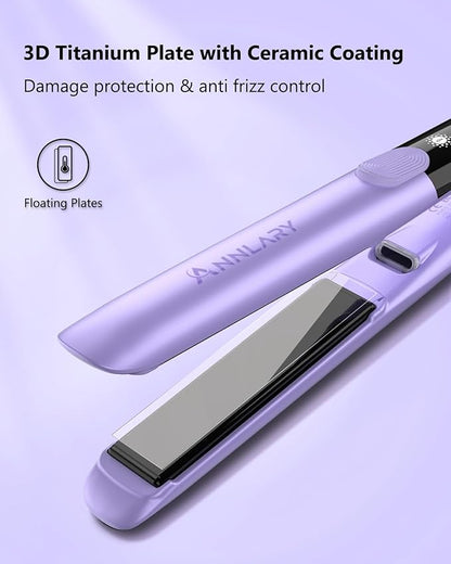 Hair Straightener, 1 Inch Flat Iron Straightener and Curler 2 in 1, Titanium Ceramic Ionic Dual Voltage Straightener with Anti-Iron Silicone for Less Frizz, Shinier & Smoother Hair