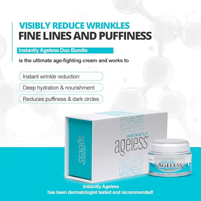 Instantly Ageless Skin Care Duo Lift Bundle – 25 Vials Instant Face Lift in a Box & Mega-Moisturizer with Collagen – Face Moisturizer for Women and Men – Beauty & Anti-Aging Skincare for Mature Skin