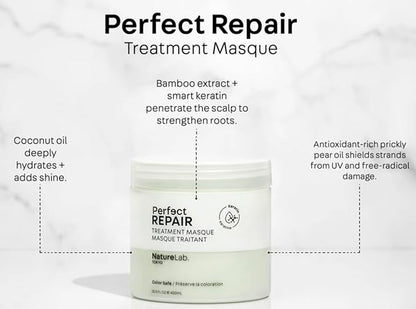 NATURELAB. TOKYO Perfect Repair Treatment Masque Jumbo Size: Heat and Color Protection, Hair Mask Treatment to Strengthen and Repair Dull, Damaged, Brittle Hair I 13.5 FL OZ / 400ml ($38 Value)