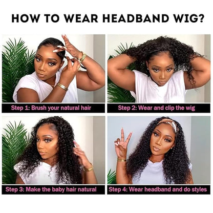 #99J Burgundy Headband Wig Human Hair Deep Wave Wigs for Black Women 150% Density None Lace Front Machine Made Brazilian Virgin Red Wine Deep Wave Headband Wig Human Hair 14 Inch…